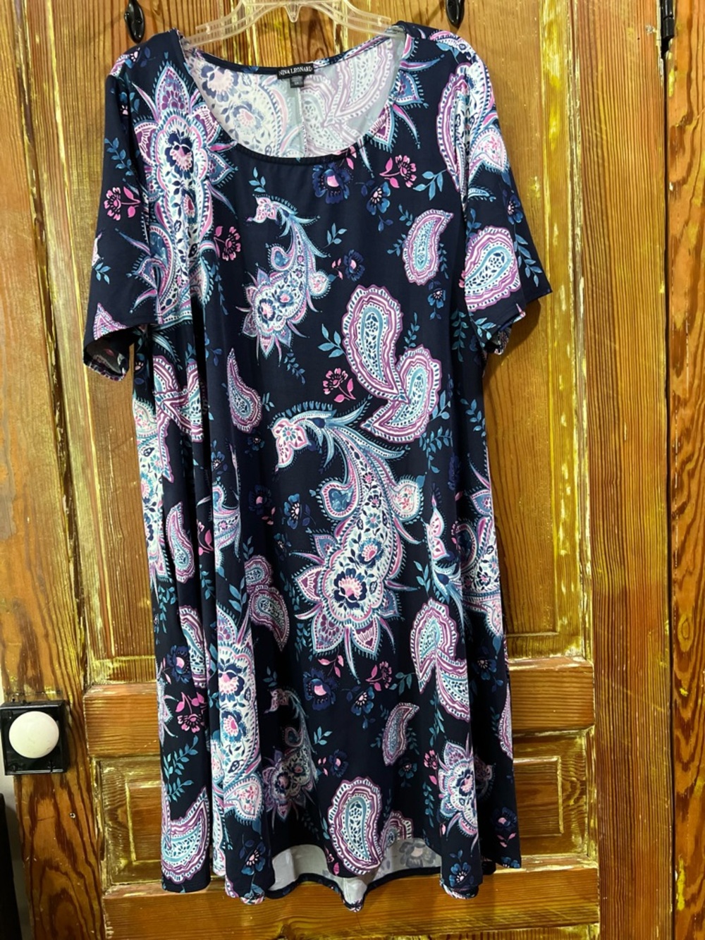 Nina Leonard Navy Paisley Dress